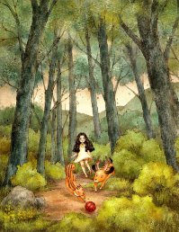 Афтар, мля! Хоть бы копипастил из первоисточника...
Серия называется "The girl in a forest"
In a remote and green forest, I came to visit a girl’s house.
(Девочка в лесу. В далёкий и зелёный лес я пришёл посетить дом девочки.) И картинка с морем называется "A Midsummer Night's Dream" т.е. Сон в летнюю ночь. И вот этой нет: