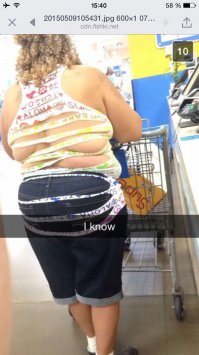 Интересно как ЭТО выглядит спереди, если сзади оно глубоко в ж...попе. 
И как выглядит второй вариант, если очевидно, что полная, пристарелая дама явно без лифона