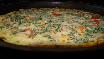 мой любимый омлет с помидорами, курицей и луком. Готовлю каждую неделю.