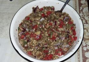 А если есть возможность, приготовьте "сырую икру" из баклажан. Блюдо в Крыму популярнейшее! Баклажаны запечь на костре. Мякоть мелко нарезать, добавить мелко нарезанный лук, помидоры, чеснок. Заправить - соль, перец, уксус, растительное масло, зелень. Под шашлык - то, что надо!