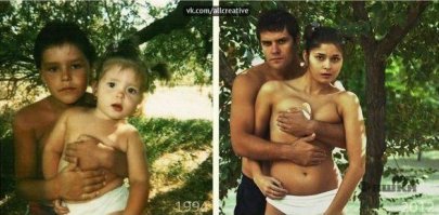 Семейные фотографии сделанные в детстве и через много лет 