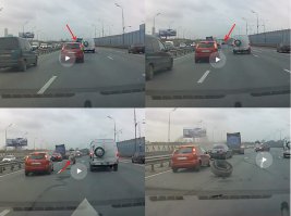 Повезло, что запаска эта никого не убила! Она не просто отлетела, а вместе с кронштейном. И подлетела выше крыш легковушек (смотрие на покадровом со второго регистратора), да еще.