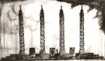 Как рассказывал ныне покойный автор этого памятника, Феофилакт Коимшиди, памятник возводился на народные деньги. Изначально в проекте было предусмотрено 4 таких "столба", стоящих в ряд, увенчанных орденами. Они должны были символизировать забор, через который не смогли пройти фашисты. Но бюджет этого проекта оказался слишком большим и денег, собранных людьми не хватило, поэтому было принято решение ограничится 1 стеллой, но с фигурой чекиста.