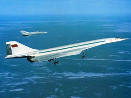 ...Легенда Советской авиации: Ту-144, самолет, рвущий небо ....Самолет-легенду разработали в середине 60-х годов инженеры КБ Туполева. 31 декабря 1968 года самолет поднялся в воздух, первый полет выполнил испытатель ОКБ А. Н. Туполева Эдуард Елян. СССР на два месяца опередил англо-французского конкурента, «Конкорда». Ту-144 также является первым в истории пассажирским авиалайнером, преодолевшим звуковой барьер, это произошло 5 июня 1969 года.

Самолет установил массу мировых рекордов. Вообще - Ту-144 казался квинтэссенцией, наглядной демонстрацией всей технологической мощи Советского Союза. В конструкции самолета была применена масса новаторских решений, на десятилетия опередивших свое время.
Пожалуй, Ту-144 один из самых красивых советских самолетов...История сверхсамолета оказалась недолгой и трагичной. 3 июня 1973 года, на международном салоне Ле-Бурже, Ту-144 погиб, выполняя испытательный полет. Весь экипаж из 6 пилотов разделил участь самолета..
Официальные итоги расследования засекречены. Однако, наиболее популярной версией считается несчастный случай: французский летчик на истребителе "Мираж" должен был сфотографировать самолет, для чего вошел в опасное сближение. Пилоты Ту-144 уводя машину от столкновения вошли в резкий маневр, который разрушил корпус самолета.
Испытательный полет: Ту-144 с выпущенными шасси, его сопровождают 2 истребителя...История сверхсамолета оказалась недолгой и трагичной. 3 июня 1973 года, на международном салоне Ле-Бурже, Ту-144 погиб, выполняя испытательный полет. Весь экипаж из 6 пилотов разделил участь самолета..
Официальные итоги расследования засекречены. Однако, наиболее популярной версией считается несчастный случай: французский летчик на истребителе "Мираж" должен был сфотографировать самолет, для чего вошел в опасное сближение. Пилоты Ту-144 уводя машину от столкновения вошли в резкий маневр, который разрушил корпус самолета.
Испытательный полет: Ту-144 с выпущенными шасси, его сопровождают 2 истребителя...История сверхсамолета оказалась недолгой и трагичной. 3 июня 1973 года, на международном салоне Ле-Бурже, Ту-144 погиб, выполняя испытательный полет. Весь экипаж из 6 пилотов разделил участь самолета..
Официальные итоги расследования засекречены. Однако, наиболее популярной версией считается несчастный случай: французский летчик на истребителе "Мираж" должен был сфотографировать самолет, для чего вошел в опасное сближение. Пилоты Ту-144 уводя машину от столкновения вошли в резкий маневр, который разрушил корпус самолета.
Испытательный полет: Ту-144 с выпущенными шасси, его сопровождают 2 истребителя....
Тем не менее, Ту-144 недолго использовался для перевозки пассажиров по маршруту Москва-Алма-ата....