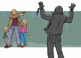 Как рассказывают о применении ОООП на тренинге в сентябре т.г.
Применять нельзя:
1.Если напал один человек.
2. Если объект нападения не Вы.
3. Если напал без оружия. (Оружие - это устройства и предметы, конструктивно предназначенные для поражения живой или иной цели, подачи сигналов. К оружию не относятся изделия, сертифицированные в качестве изделий хозяйственно-бытового и производственного назначения, спортивные снаряды, конструктивно сходные с оружием. Кирпич - это строительный материал. К оружию также не относится, тоже и с топором).
Применять можно:
1. В крайнем случае если нападают группой, только на вас (ни жену, ни детей, ни прохожих, в подобных случаях нужно перевести агрессию на себя, и только если Вашей жизни или здоровью будет что-либо угрожать. 
2. В случае вооруженного нападения(опять же на Вас лично).