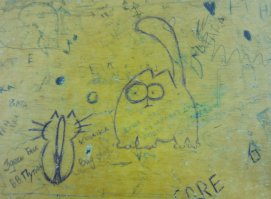 А за этой партой часом не Путин в молодости сидел. Очень уж характерный рисунок "Кошка. Вид сзади".