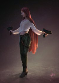 как там у Стругацких...
Красивая блондинка палила из 2ух автоматических пистолетов в некрасивого брюнета, из которого при каждом попадании летели красные брызги.