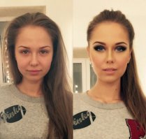 Здесь и без косметики хорошенькая, а "после" - как Барби пластмассовая получилась.