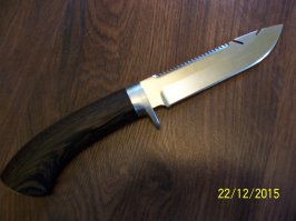 Один из моих.Сталь 95Х18.Рукоятка бубинга.Окуня чистит только в путь!