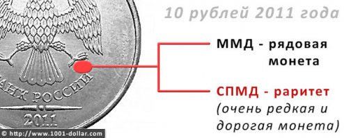10 рублей 2011 г.! Это десятка, выпущенная… Санкт-Петербургским монетным двором (СПМД). Подождите… но ведь с 2011 года этот монетный двор не чеканит обычную мелочь? Все верно. Вот только не большая партия монет за этот год, причем всех (!) номиналов, Петербургским монетным двором все-таки была выпущена. Но их крайне мало и скажем честно, встретить такую монету в своем кошельке – настоящее чудо.