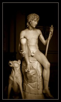 На вашем фото у скульптур нет сексуальности, нет подчёркнутых линий тела. Каноны другие.
Вот, эпоха возрождения, фотографировал в Эрмитаже. 
Секси пастушок. В позе не целомудренной вовсе, отсутствие волос . Это позднее возрождение .
А "мокрая ткань" делалась на женских скульптурах.