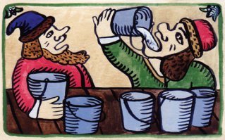 Вот такой безотказный "будильник" применяли наши предки. Сколько ведёрок выпьешь на ночь на столько раньше и проснёшься. Дёшево и эффективно