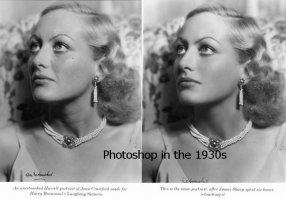 Какой фотошоп?! Это ретушь называлась, и у нас в Союзе очень даже широко применялась, посмотрите групповые фото советских деятелей 30-х годов - есть человек и нету человека