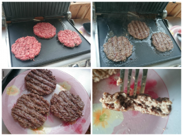 Очень любим домашние бургеры, даже прикупила специальный пресс для формирования тонких, ровных котлет, что бы не слишком сминать фарш. Котлеты получаются очень сочные, приятной грубоватой консистенции.