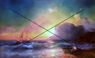 Зачем делать пост ,если не разбираешься в теме? Две фотографии - жалкие попытки изобразить что-то похожее на картины Айвазовского . Фамилию не буду указывать.