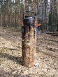 Можно и без дизайнеров - бревно в дом затащить, рубом его поставить и как свечку жечь)))