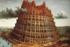 Все знают, что Вавилон разрушил Бог, за то что людишки возгордились и захотели построить башню до неба!!! 
Хитрый Бог тогда придумал много языков и мгновенно научил разных людей разным языкам. А до гугл-траслейтера оставалось еще много тыс. лет! 
Гореть всем в аду!