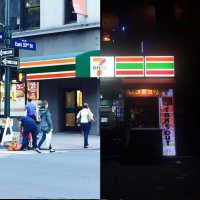 Гляньте, на левой пузан в синем пидзиит девку в розовом