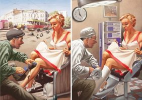 Залип я что-то на этой кратинке. Особенно на левой.
У нее красно-белые босоножки. Которые врядли можно чистить так вот на улице. Тем более черным кремом, который капает со щетки.
Зачем она к нему села?
Хотя наверно он не видел как она садилась, а в руках у него была эта щетка с черным кремом. Вот он голову поднял и о*уел.
Тогда все понятно.
Пока сам с собой поговорил - проблему решил.
Спасибо за внимание