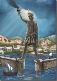 Колосс Родосский.272 г. д.н.э.
Высота 36 метров. Вес 21 тона. 
Разрушена землетрясением в 222 г. д.н.э.