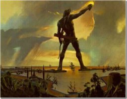 Колосс Родосский.272 г. д.н.э.
Высота 36 метров. Вес 21 тона. 
Разрушена землетрясением в 222 г. д.н.э.