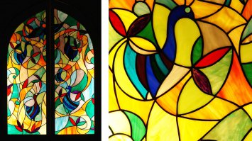 Хм.. А  автор статьи  явно не понимает разницы между витражным, и матовым, или рефлёным стеклом. Витраж выглядит ВОТ ТАК