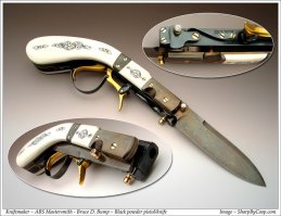 Стреляющий нож — безусловно, такой же курьёз, как и «режущий пистолет», если бы последний существовал в природе. Не совсем понятно, зачем он нужен. 

Пффф: