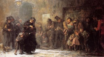 Английский художник Люк Филдес "Очередь в ночлежный дом", 1874 год.