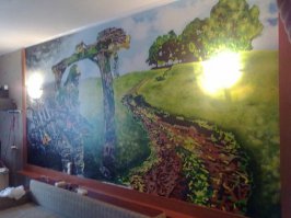 А у меня два сына с разницей в 10 лет....старший очень увлекался Сталкером....вот и решили как то расписать стену в этом духе...художником был мой старший брат, но порисовать пришлось всем! Сейчас под этой картинкой стоят две кровати! Сильно не бейте!