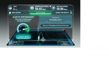 От провайдера заявлено 60/60. На верху я хз что, в щитке обжим и розетка, а в стене коридора ЛЮТАЯ скрутка на скотчлоках. Строители перфом перебили оранжевую пару. вспорол кабель, зажал поврежденную жилу скотчлоком, остальные замотал изолентой и обратно в стену замазал.