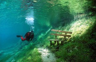 "дайвер словно плывет над лугом"
Он и плывет над лугом который залила вода )