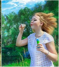 А я как вижу эту картинку всегда задаюсь одним и тем же вопросом :
Как ей удалось против ветра мыльные пузыри выдувать ????