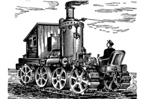 Первым Российским вездеходом был паровой «самоход с бесконечными рельсами» изобретателя Ф. А. Блинова построенный в 1888 году
.