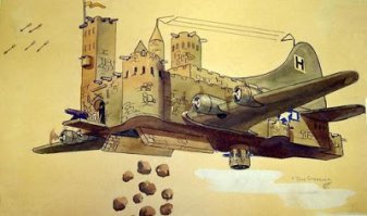 Автор карикатуры - подполковник ВВС США Рос Грининг (C. Ross Greening), рисовал в немецком плену в концентрационном лагере Stalag Luft 1.