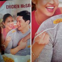 Обратили внимание на ложку - это хорошо. А то что левая рука девушки раза в два длинее правой, это их не смутило?