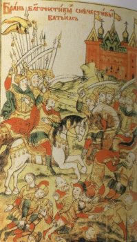 Еще одна веселая миниатюра из летописи. Хан Батый собственной персоной :) Лысый, усатый  внизу справа – может быть русским, украинцем , поляком, кем угодно, но не татарином. У всех типично татаро-монгольские внешности