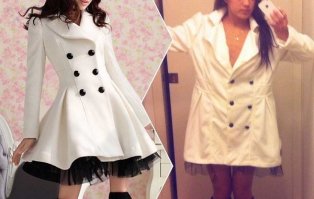 слева пальто женское (застегивается на левую сторону), справа какой-то пиджак, мужской (застегивается на правую сторону)