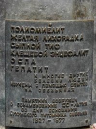 Это табличка на памятнике обезьянам,спасших жизнь миллионам  людей...
