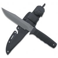 Вот красавец, SOG SEAL 2000!
Нож боевых пловцов ВМС США
Твёрдость стали 65-66 RC
Режет 6 видов канатов включая 
металлический канат
Не поддаётся коррозии-6 месяцев
в солёной воде
Лезвие покрыто напылением титана,
что бы исключит отблеск на солнце
Воткнув нож в дерево, можно 
использовать его как ступеньку...