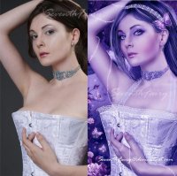 вот здесь боги фотошопа потеряли сиськи в корсете ... 
а вообще, ретушь она на то и ретушь, чтобы её не было видно а все что в который раз представляет автор - не тянет не только на бога фотошопа, но и просто  на интересную работу.