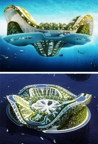 Винсент Каллебот (Vincent Callebaut) спроектировал гигантские корабли-острова. Его острова похожи на водяные лилии, и называются  – Lilypad. Фактически, это целые плавающие города, рассчитанные на 50 тыс. человек. Такие города будут свободно плавать по океану и не бояться теплых и холодных течений. Не забыл Винсент Каллебот и о экологической составляющей – солнечная энергия, ветровая, энергия приливов, биомасса – в общем, без энергии город не останется в любом случае. А кроме того, специальная титановая «кожа» острова сможет всасывать углекислый газ из атмосферы в свою диоксидную титановую «кожу». Города-острова состоят из трех «лепестков» и лагуны, в которых есть все необходимое для полноценной жизни. По задумке Винсента, Lilypad могут быть, как пришвартованы к суше, так и свободно плавать в открытом океане.