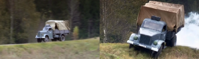 Согласен, ЗИС-5, но там тоже бак был под сиденьем, а не под кузовом. Но это мелочи, я понимаю, что техника для фильмов обходится очень дорого и для малобюджетных фильмов это простительно. Там еще по шоссе едет типа Опель, а кювет съезжает  уже ГАЗ-51.Да подбивают его из ПТР, которые появились осенью 41