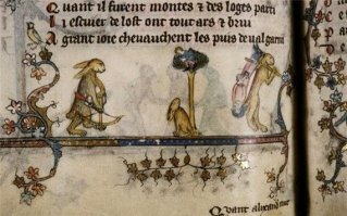 Судя по всему , в средневековье зайцы были о@уевшими безбашенными ублюдками , слава богу измельчали ...