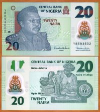 У меня вот такая полимерная банкнота есть .. Нигерия уже давненька перешла на подобное .. еще есть прозрачная вставка на лице справа под номиналом. На лицевой стороне Генерал Муртала Мухаммед (1938-1976). На обороте Известный гончар Лада Квали. Нигерийская контурная карта в цветах национального флага. Герб Нигерии.