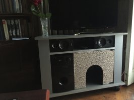 А я вот как своему сделал домик.Правда когда он там спит,слава Богу не часто,музыку включать не рекомендуется :-)