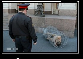 А некоторые наши художники особо не заморачиваются. То яйца прибьют, то дверь запалят...