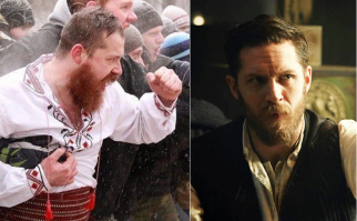 На переднем плане Том Харди в роли Альфи Соломонса?)