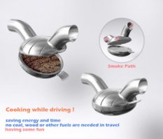 Вообще-то это не коптильня, а скорее гриль. Выхлоп никак не соприкасается с котлетой, он просто разогревает рабочую поверхность и все.