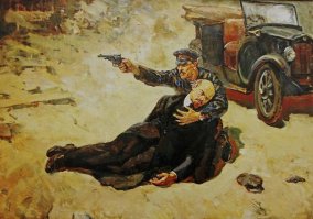 Мужик такой нормальный - оставил Ленина на линии огня, прикрывается им)