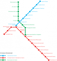 Вот нормальная схема Харьковского метро. 
А в тесте дана карта с недостроенными станциями. Когда их достроят - одному Будде известно. По крайней мере в этом году планируют открыть всего одну станцию (Проспект Победы, который ковыряли лет десять, если не больше)
Анекдот в тему.
Приезжает турист на Алексеевку. Посмотрел и спрашивает у местного:
- А что это у вас вся Алексеевка перерыта?
- Метро ищут, - ответил местный.